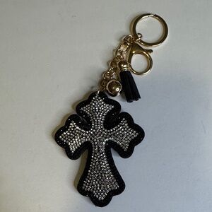 Elegant Black and Silver Cross Keychain